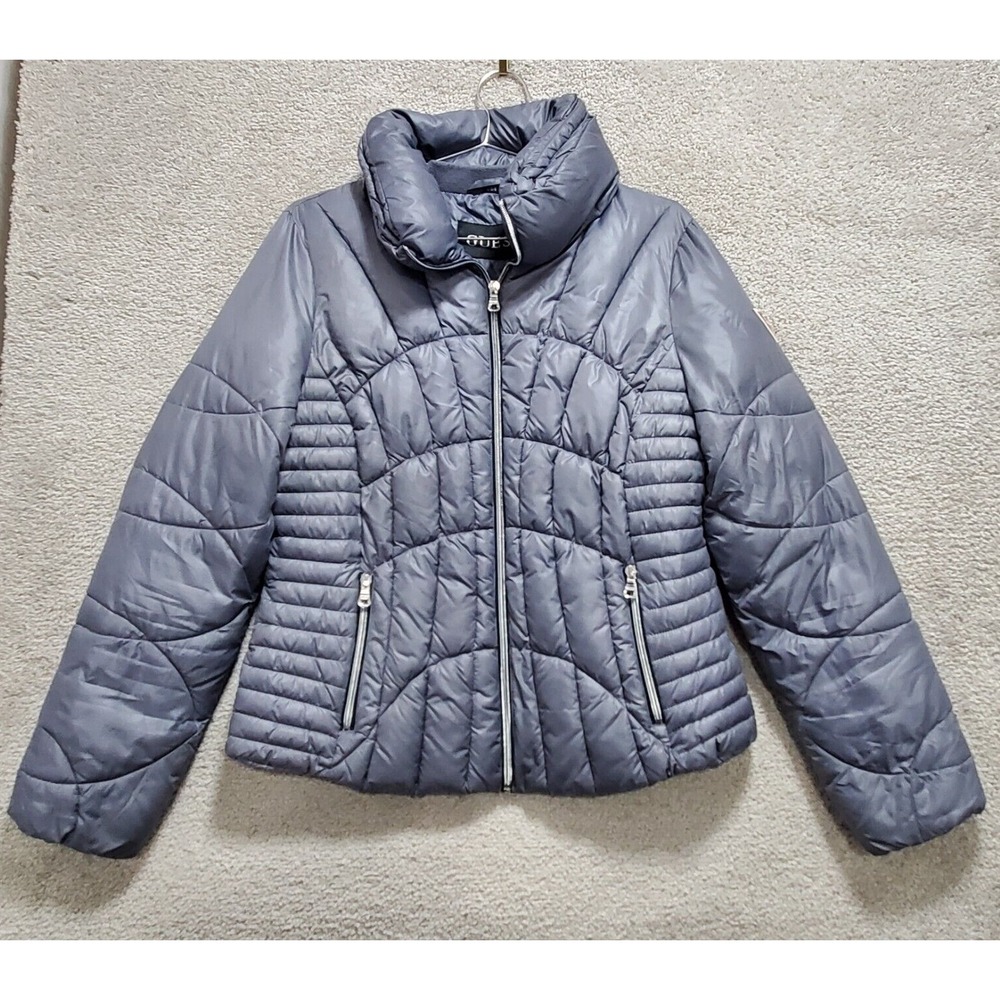 Guess Puffer Jacket Womens Large Gray Packable Ski Travel Streetwear Modern Prep